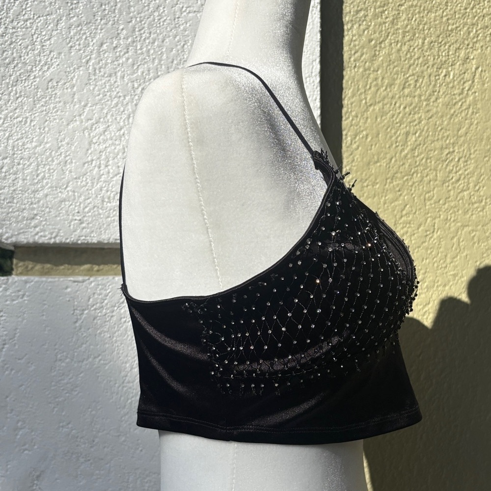 Black Rhinestone Mesh Crop Top - Picture 4 of 9